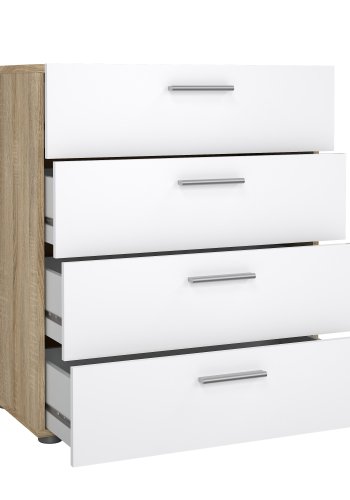TVILUM Pepe Kommode - Eiche Struktur/Wei� Hochglanz, m. 4 Schubladen 