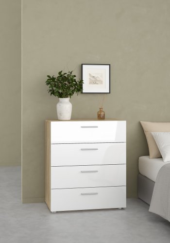 TVILUM Pepe kommode - egetr�sstruktur/hvid h�jglans, m. 4 skuffer 