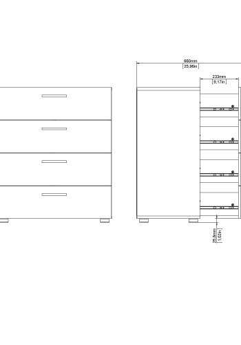 TVILUM Pepe kommode - egetr�sstruktur/hvid h�jglans, m. 4 skuffer 