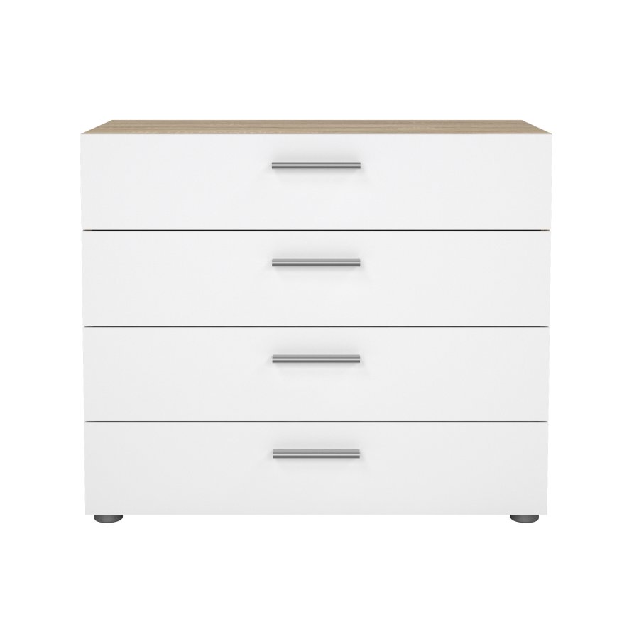 TVILUM Pepe kommode - egetr�sstruktur/hvid h�jglans, m. 4 skuffer 