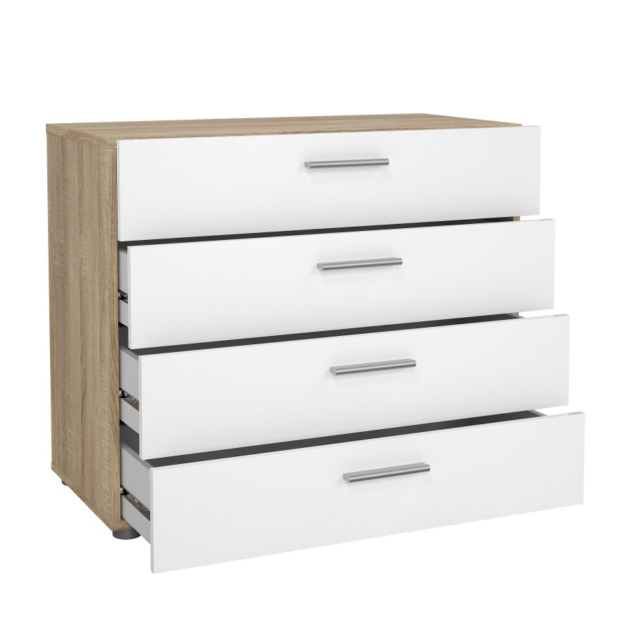 TVILUM Pepe kommode - egetr�sstruktur/hvid h�jglans, m. 4 skuffer 
