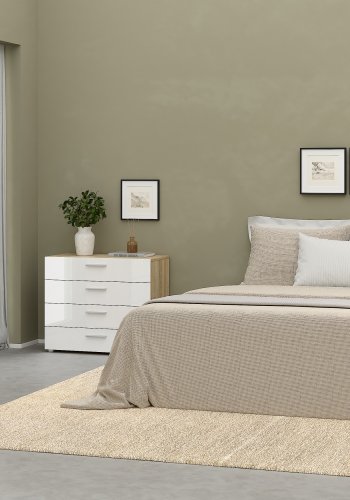 TVILUM Pepe kommode - egetr�sstruktur/hvid h�jglans, m. 4 skuffer 