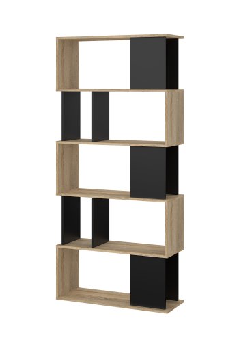TVILUM Maze B�cherregal � Struktur aus nat�rlicher Eiche/Schwarz, mit 7 F�chern (H: 173,5 cm x 80 cm x 29,5 cm)