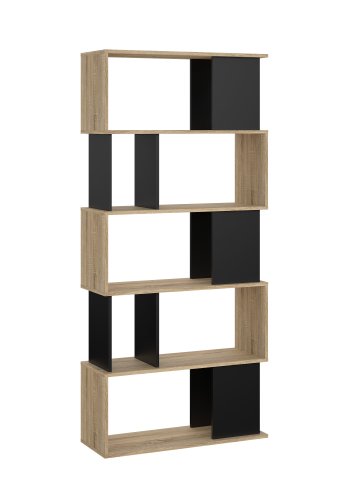 TVILUM Maze B�cherregal � Struktur aus nat�rlicher Eiche/Schwarz, mit 7 F�chern (H: 173,5 cm x 80 cm x 29,5 cm)
