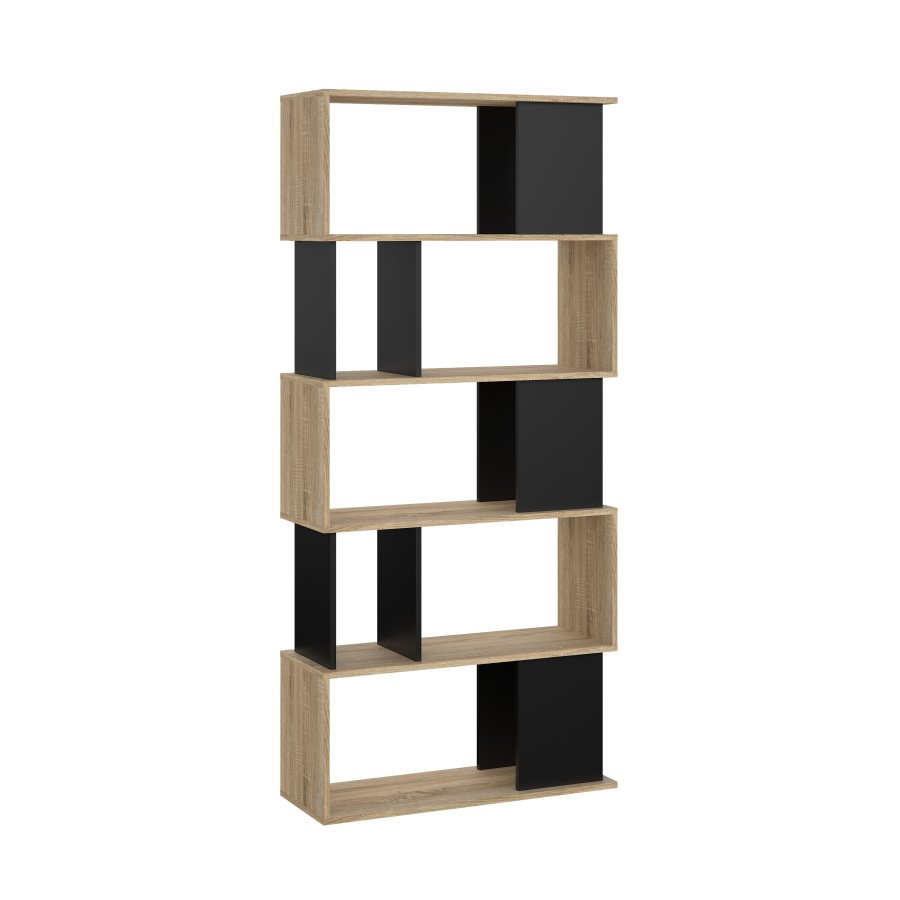 TWILUM Maze bokhylla - naturlig ek struktur/svart, w. 7 rum 
