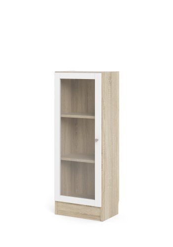 TVILUM Basic B&uuml;cherregal - Eichenstruktur/Wei&szlig;, mit 1 T&uuml;r und 2 Regalen (H: 107,2 cm x 40,6 cm x 28,3 cm)