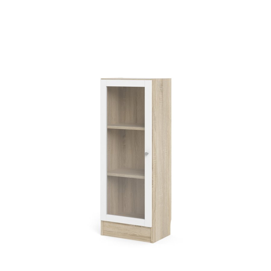 TVILUM Basic B&uuml;cherregal - Eichenstruktur/Wei&szlig;, mit 1 T&uuml;r und 2 Regalen (H: 107,2 cm x 40,6 cm x 28,3 cm)