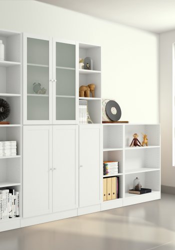 TVILUM Basic reol - hvid/glas, m. 4 l�ger og 4 hylder (H:203,2cm x79cm x 28,3cm)