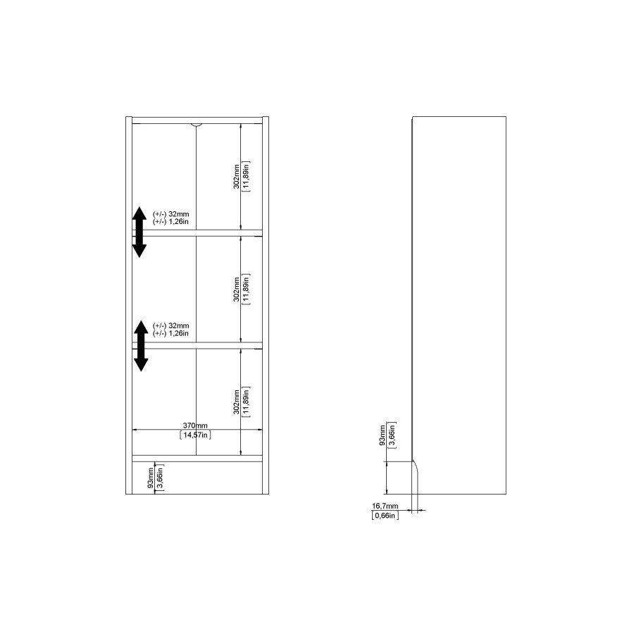TVILUM Basic bokhylla - ekstruktur, med 2 hyllplan