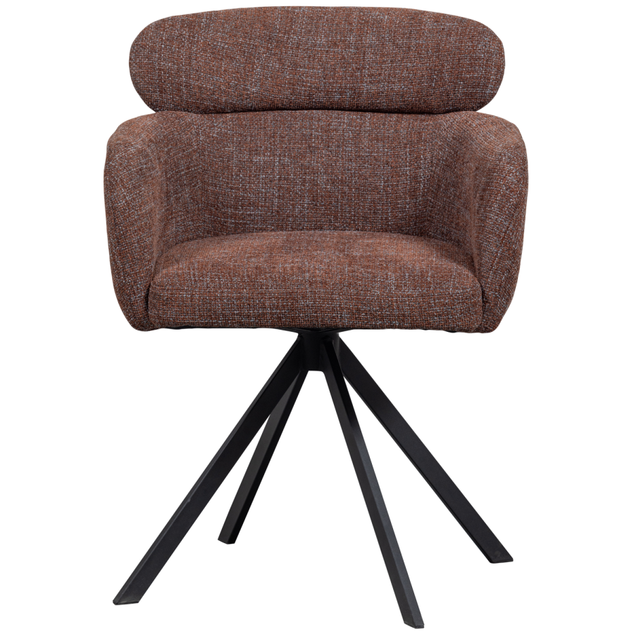 WOOOD Fenne spisebordsstol, m. drejefunktion og armln - kastanje brun stof og sort metal