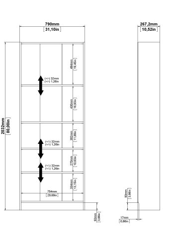 TVILUM Basic bogkasse - hvid, m. 4 hylder(H:203,2cm x79cm x 26,72cm)