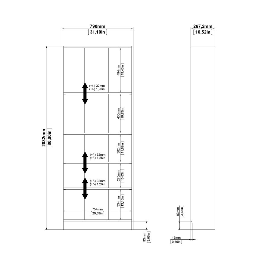 TVILUM Basic bogkasse - hvid, m. 4 hylder(H:203,2cm x79cm x 26,72cm)