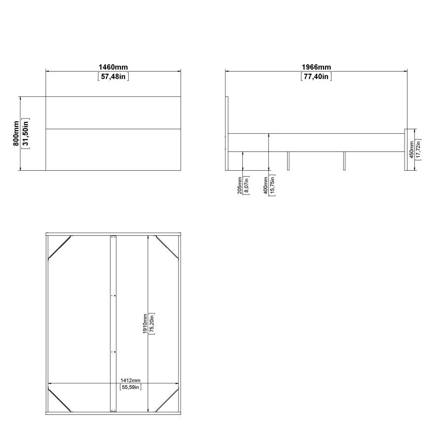 TVILUM Naia sengeramme - hvit h�yglans (140x190) 