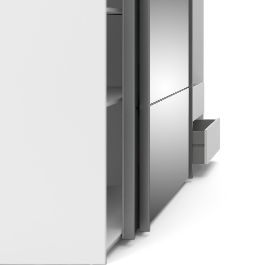 TVILUM Verona Skjutd&ouml;rrssk�p - Vit / Gr� / Spegelglas, med 2 Skjutd&ouml;rrar