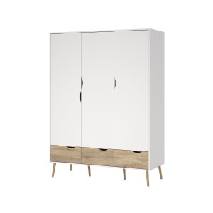 TVILUM Delta garderobeskab - hvid/egetr�sstruktur, m. 3 l�ger og 3 skuffer