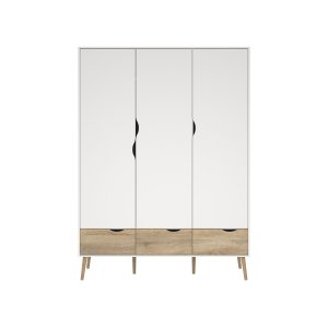 TVILUM Delta garderobeskap - hvit/eik struktur, m. 3 d�rer og 3 skuffer