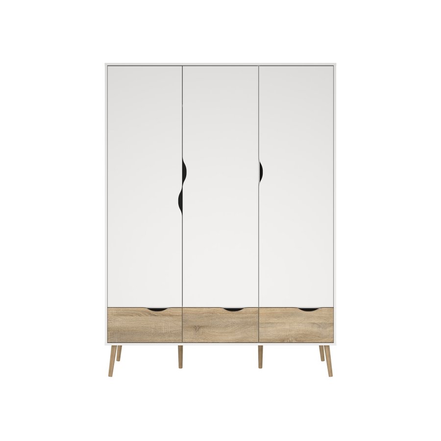 TVILUM Delta garderobeskab - hvid/egetr�sstruktur, m. 3 l�ger og 3 skuffer