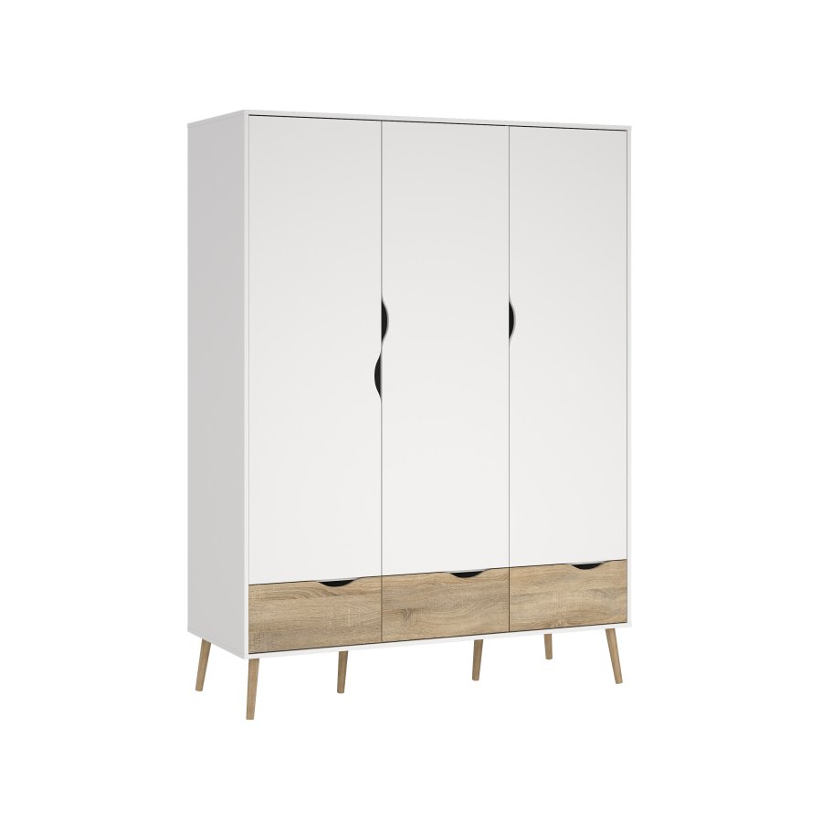 TVILUM Delta garderobeskab - hvid/egetr�sstruktur, m. 3 l�ger og 3 skuffer