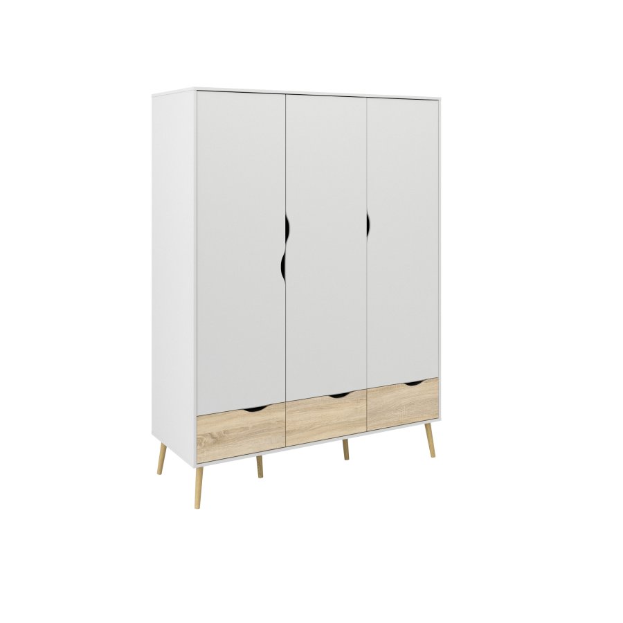 TVILUM Delta garderobeskab - hvid/egetr�sstruktur, m. 3 l�ger og 3 skuffer