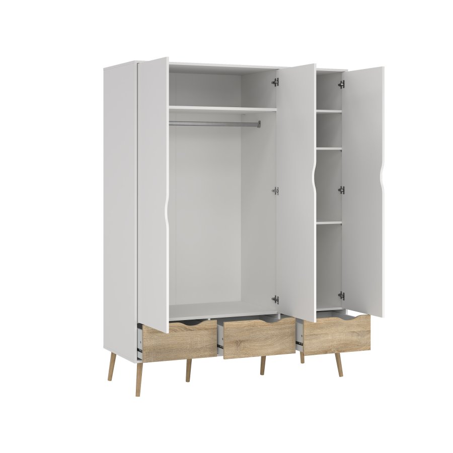 TVILUM Delta garderobeskab - hvid/egetr�sstruktur, m. 3 l�ger og 3 skuffer