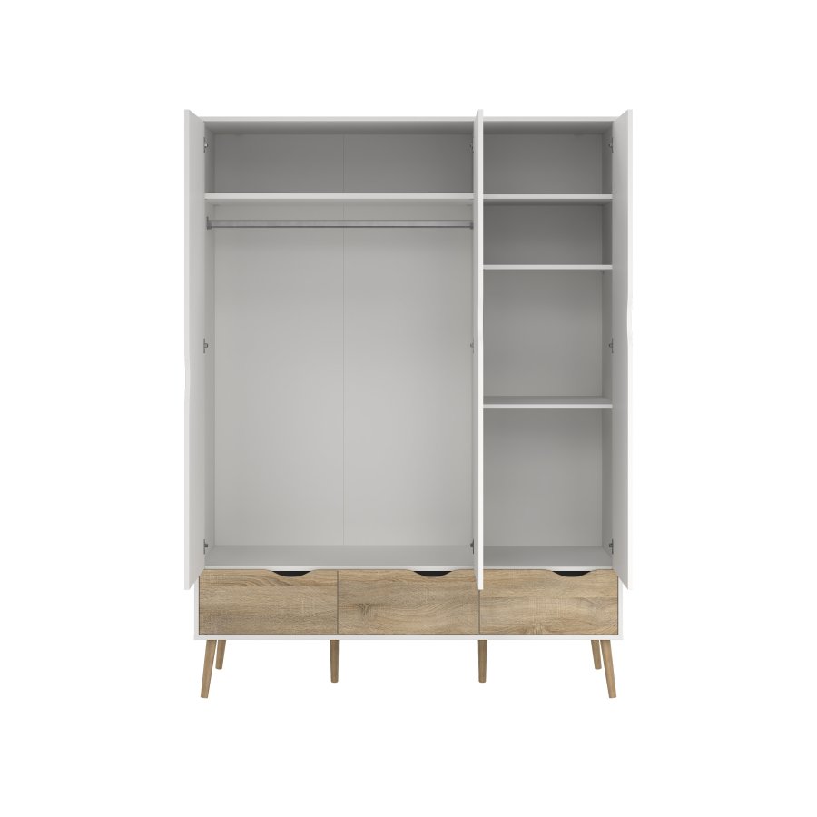 TVILUM Delta garderobeskab - hvid/egetr�sstruktur, m. 3 l�ger og 3 skuffer