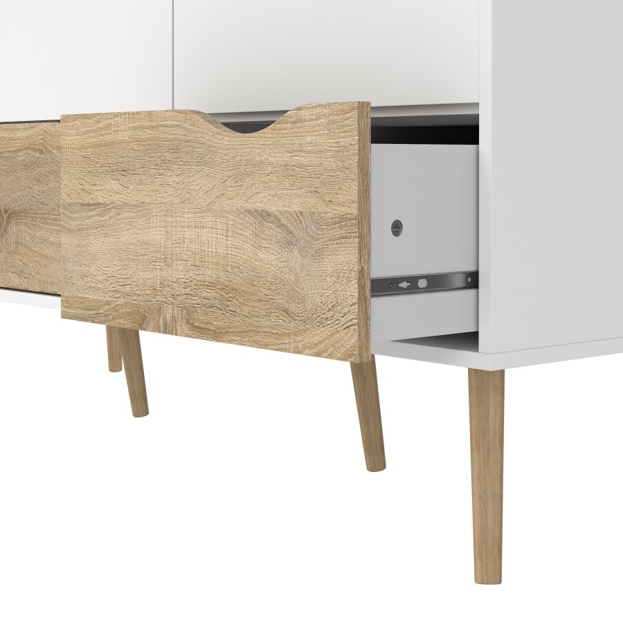 TVILUM Delta garderobeskab - hvid/egetr�sstruktur, m. 3 l�ger og 3 skuffer