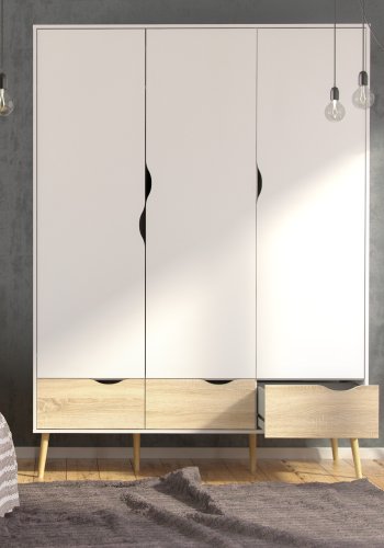 TVILUM Delta garderobeskab - hvid/egetr�sstruktur, m. 3 l�ger og 3 skuffer