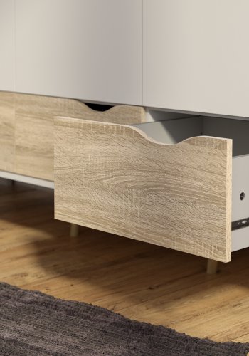 TVILUM Delta garderobeskab - hvid/egetr�sstruktur, m. 3 l�ger og 3 skuffer