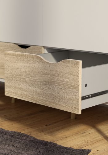 TVILUM Delta garderobeskab - hvid/egetr�sstruktur, m. 3 l�ger og 3 skuffer