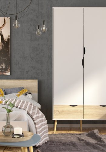 TVILUM Delta garderobeskab - hvid/egetr�sstruktur, m. 3 l�ger og 3 skuffer