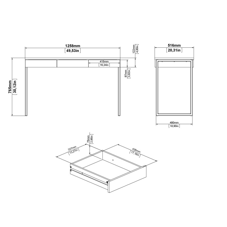 TVILUM Function Plus skrivebord - svart ask, m. 3 skuffer 