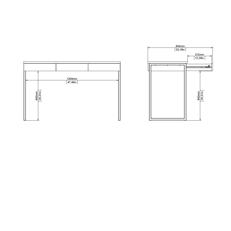 TVILUM Function Plus skrivebord - svart ask, m. 3 skuffer 