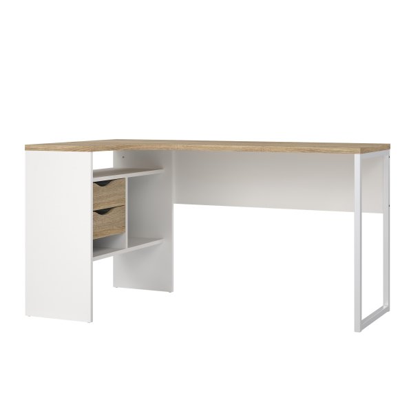 Function Plus hj�rneskrivebord - hvid/egetr�sstruktur, m. 2 skuffer 