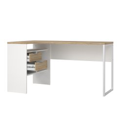 Function Plus hj�rneskrivebord - hvid/egetr�sstruktur, m. 2 skuffer 