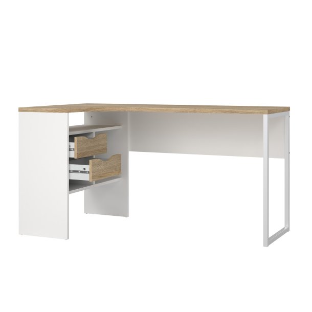 Function Plus hj�rneskrivebord - hvid/egetr�sstruktur, m. 2 skuffer 