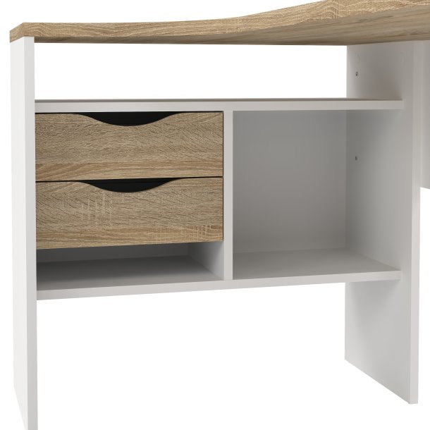 Function Plus hj�rneskrivebord - hvid/egetr�sstruktur, m. 2 skuffer 