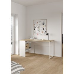 Function Plus hj�rneskrivebord - hvid/egetr�sstruktur, m. 2 skuffer 