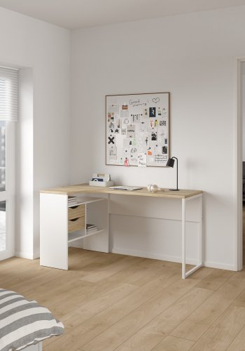 TVILUM Function Plus hj�rnepult - hvit/eik struktur, m. 2 skuffer 