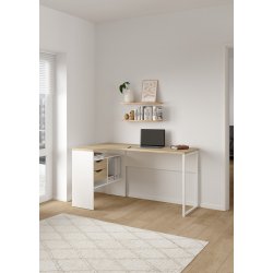 Function Plus hj�rneskrivebord - hvid/egetr�sstruktur, m. 2 skuffer 