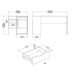 Function Plus hj�rneskrivebord - hvid/egetr�sstruktur, m. 2 skuffer 