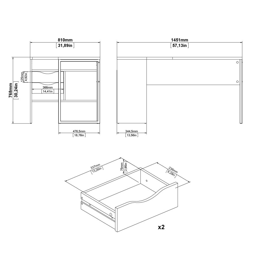 TVILUM Function Plus hj�rnepult - hvit/eik struktur, m. 2 skuffer 