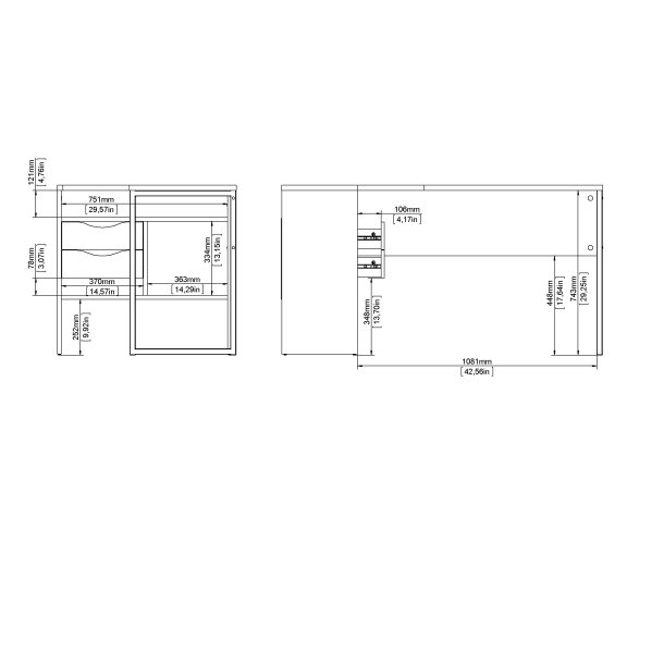 Function Plus hj�rneskrivebord - hvid/egetr�sstruktur, m. 2 skuffer 
