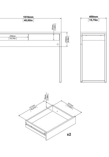 TWILUM Function Plus skrivebord - hvit h�yglans, m. 2 skuffer 