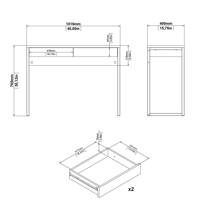 TWILUM Function Plus skrivebord - hvit h�yglans, m. 2 skuffer 