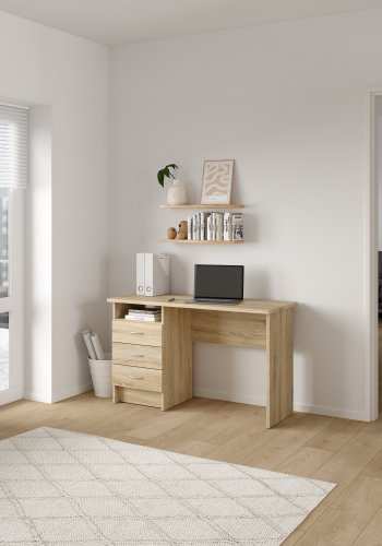 TVILUM Function Plus skrivebord - eikestruktur, m. 3 skuffer 