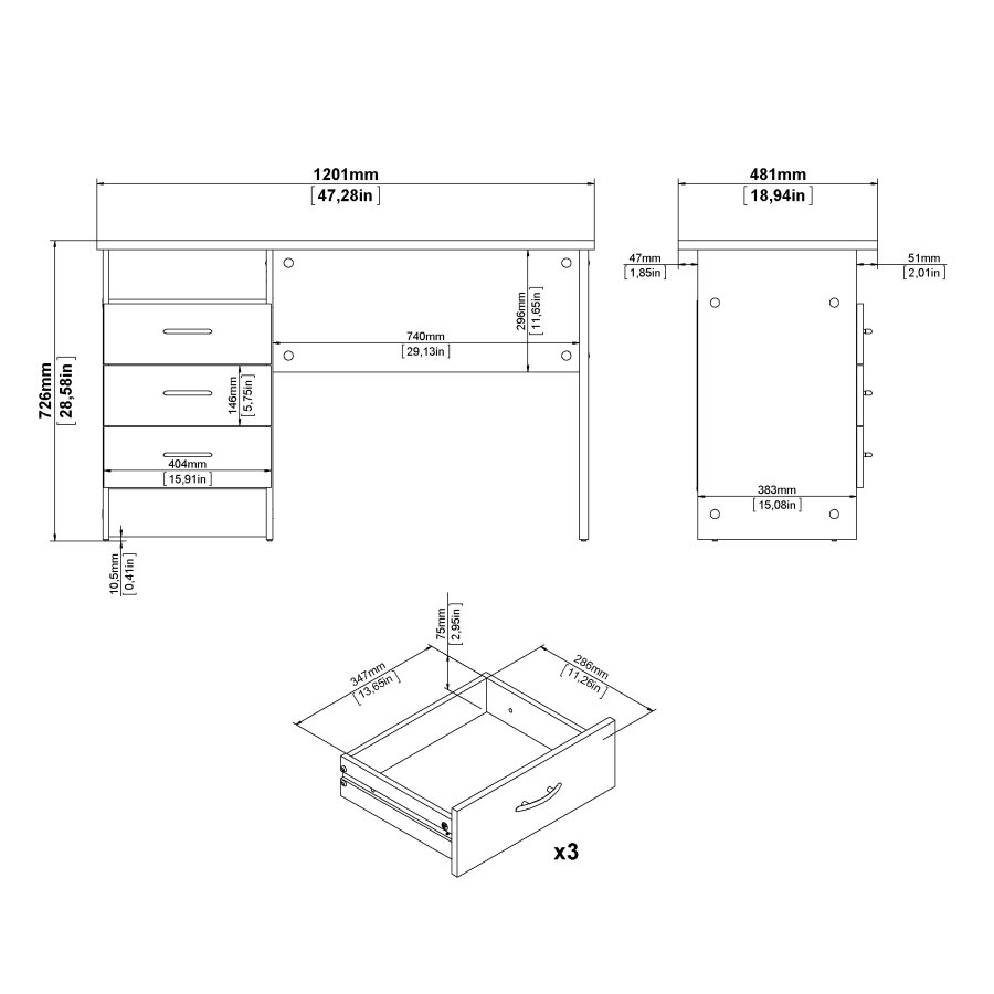 TVILUM Function Plus skrivebord - eikestruktur, m. 3 skuffer 