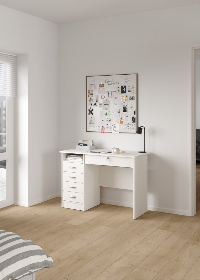 TVILUM Function Plus skrivebord - hvid, m. 5 skuffer 