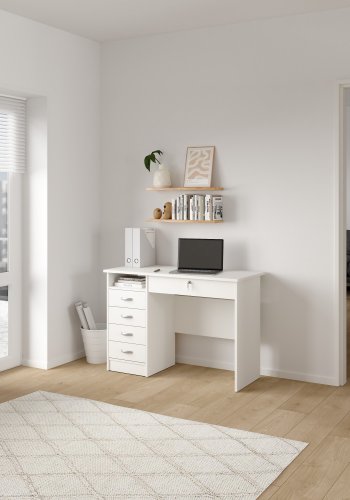 TVILUM Function Plus skrivebord - hvid, m. 5 skuffer 