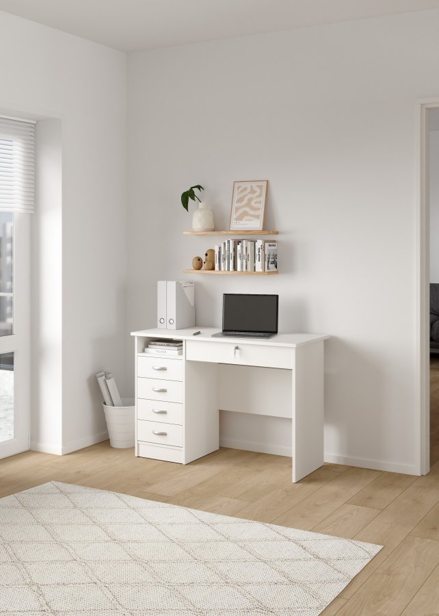 TVILUM Function Plus skrivebord - hvid, m. 5 skuffer 