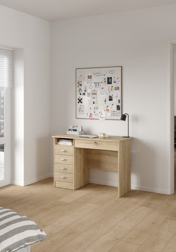 TVILUM Function Plus skrivebord - eikestruktur, m. 5 skuffer